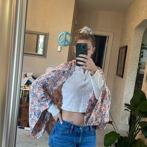 Garnet Hill Silk Floral Kimono Cover